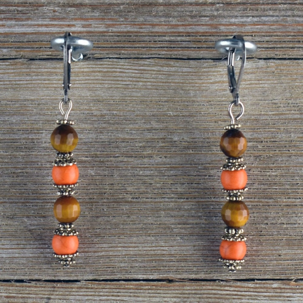 Orange Turquoise & Tiger Eye Double Cross 3PC Set - Picture 2 of 8